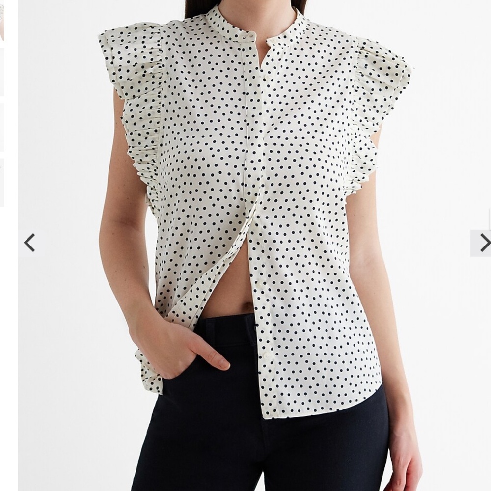 Express Polka Dot Flutter Sleeve Button Up Gramer… - image 1